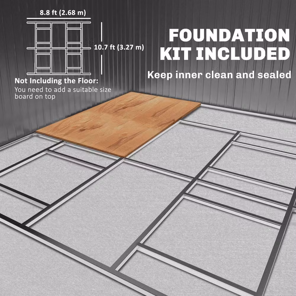 Rolipo Metal Garden Shed in Light Grey with Foundation Kit, Ventilation and Sliding Doors – 5