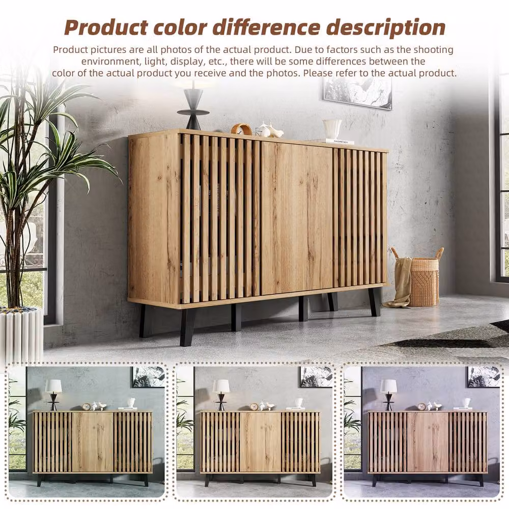 Rolipo Modern Vintage 3 Door Wood Sideboard Storage Cabinet in Brown, Width: 150 cm – 2