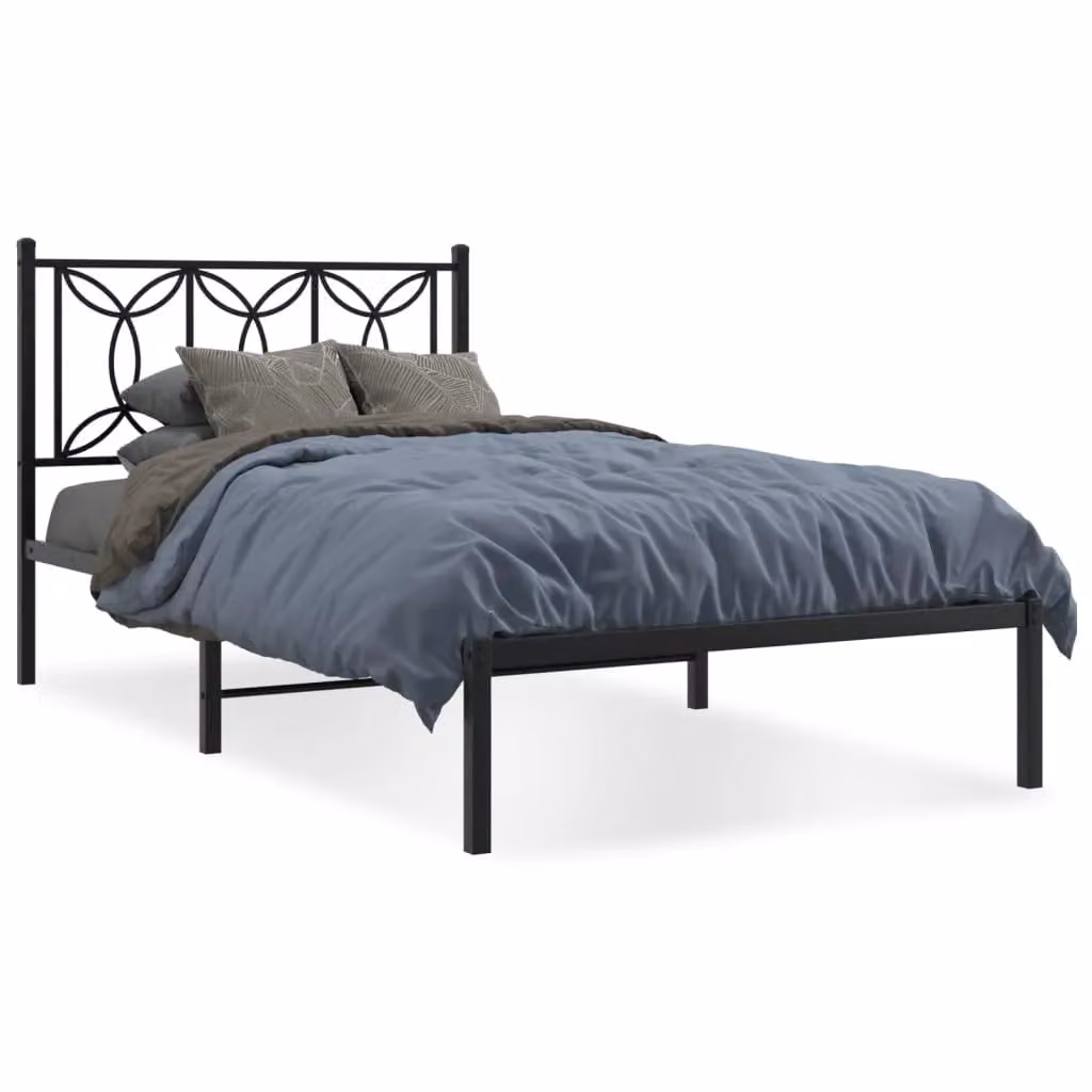 Berkfield Home Metal Bed Frame with Headboard, Black, W/D/H: 100 x 200 cm – 2