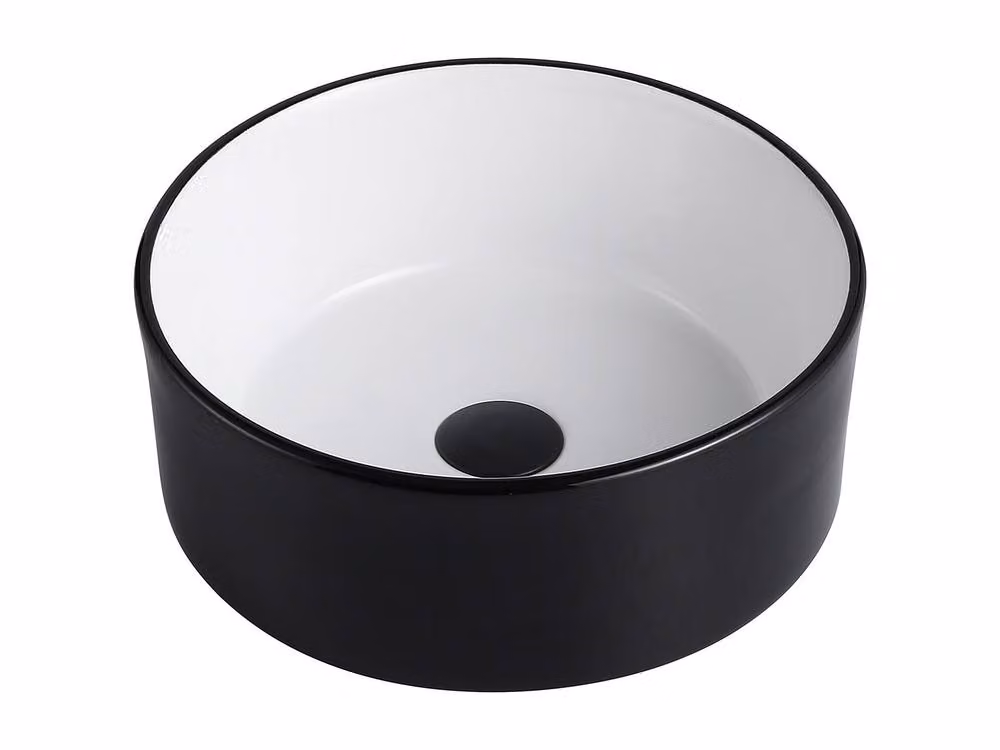 Vente-unique Round Ceramic Above Countertop Basin in Black and White Bicolor, Diameter: 36 cm – 2