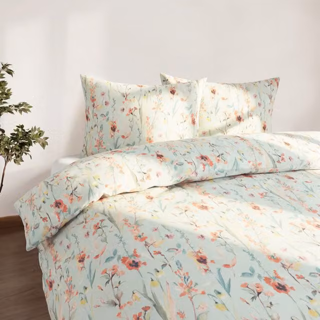 Martex Studio Edition Spring Meadow Jade Floral Duvet Cover Set in Green and Petrol, 90 x 190 cm
