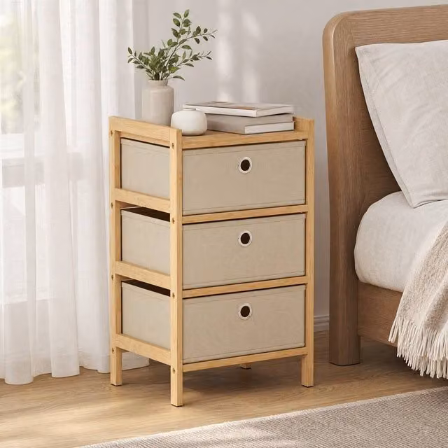 STILVORA Beige Lacquered Bamboo Chest of Drawers with 3 Drawers – 1