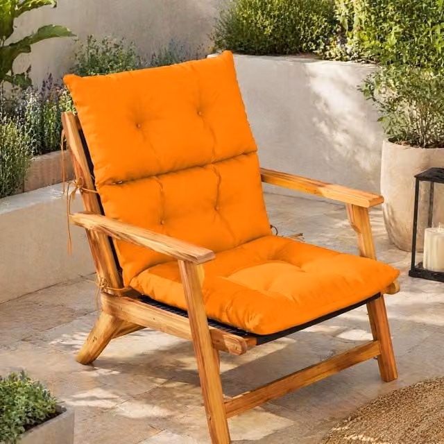 STILVORA Orange Rectangular Garden Seat Cushion with Tie Fastenings, W: 115 cm, D: 56 cm
