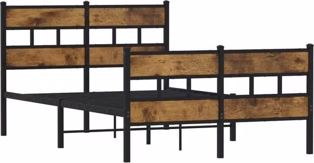 Berkfield Home Metal Bed Frame in Smoked Oak and Brown, W/D/H: 120 x 200 cm – 1
