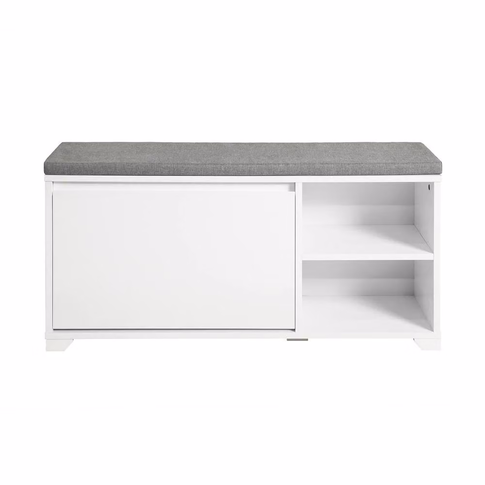 SoBuy Modern Slim Entrance Bench with Cushioned Fabric Seat and Shoe Rack Storage in White and Grey – 2