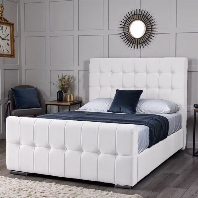 UK Bed Furniture Orlando Upholstered Bed in White, W/D/H: 140 x 200 cm