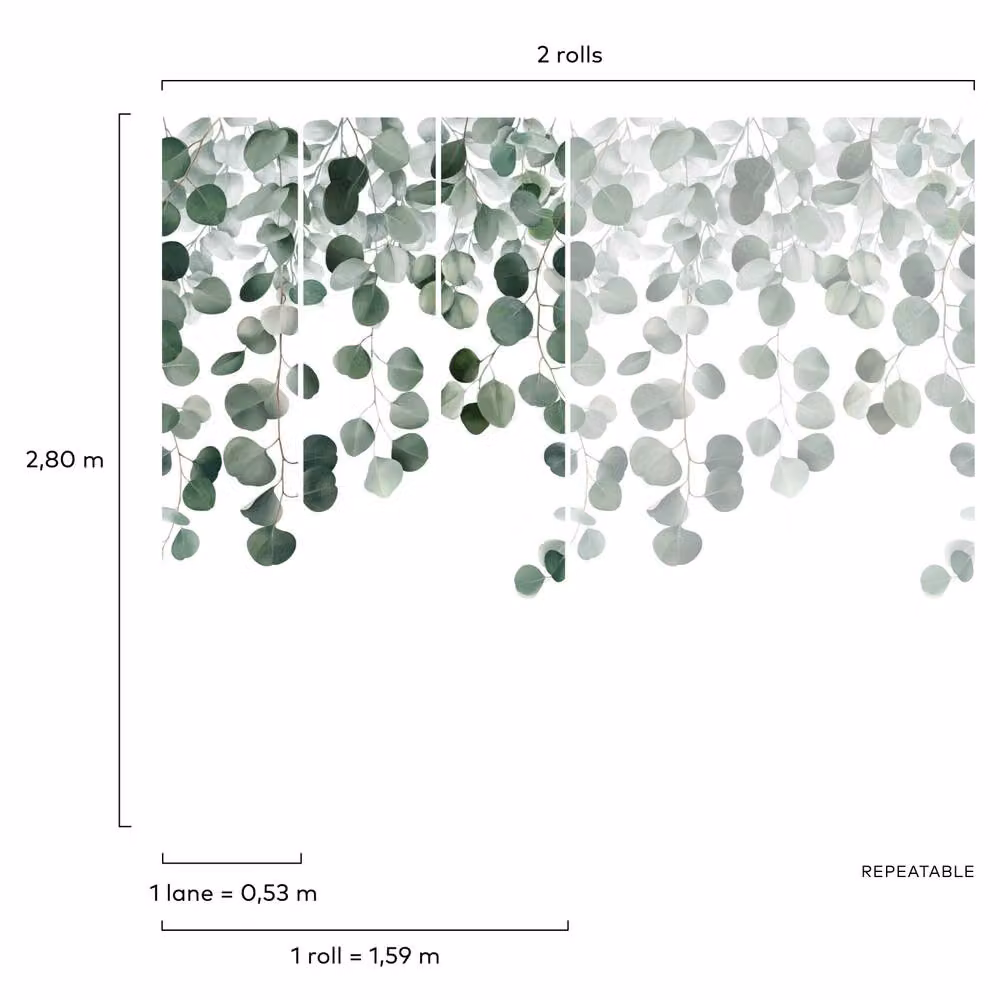 Grandeco Icarus Cascading Sprigs 3 Panel Repeatable Mural in Green, W: 280 cm, H: 159 cm – 2
