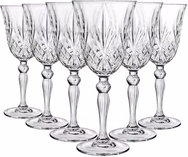 RCR Crystal Melodia Geometric Red Wine Glasses, 270 ml, Pack of 6, Transparent