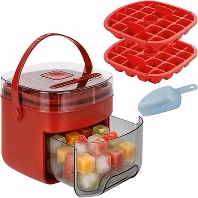 NESTLUNE Portable Ice Maker Machine with One-Touch Press, Red
