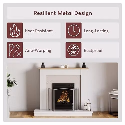 Fire Vida Denton 3 Panel Fire Screen in Pewter Silver and Grey, H 96.0 cm x W 60.0 cm x D 8.0 cm – 4