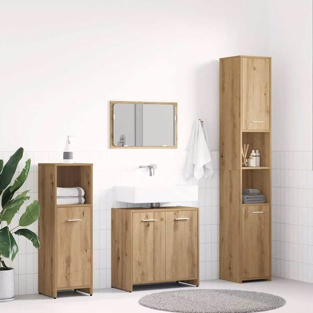 Berkfield Home 4 Piece Modern Bathroom Furniture Set in Artisan Oak Brown – 1