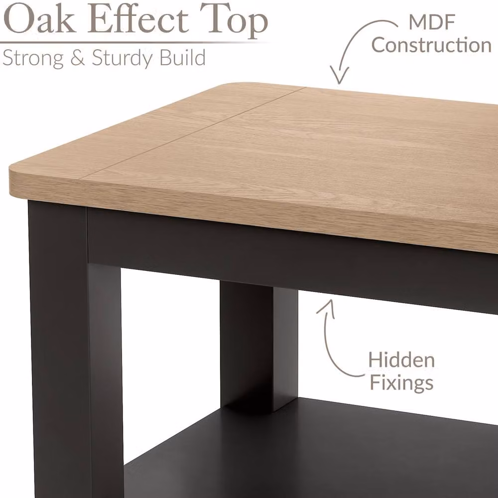 Christow Slim Console Table with Oak Effect Top Shelf in Charcoal, W/D/H: 60 x 28 x 65 cm – 5