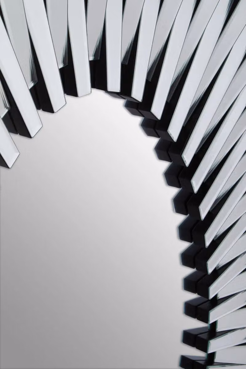 Orsina Silver Rectangular Sunburst Wall Mirror with Geometric Radial Pattern, W/H: 120 x 80 cm – 2
