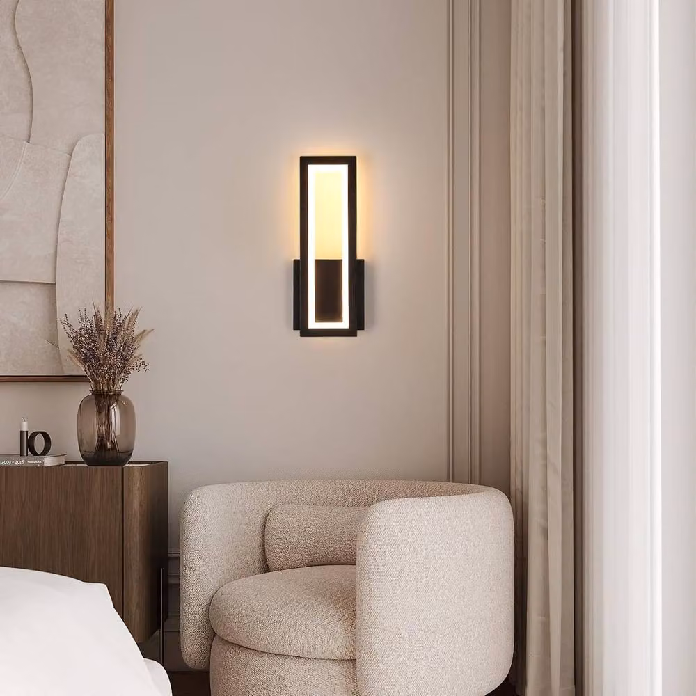 Goeco Modern Rectangular LED Indoor Wall Lamp in Black with Warm White Light – 3