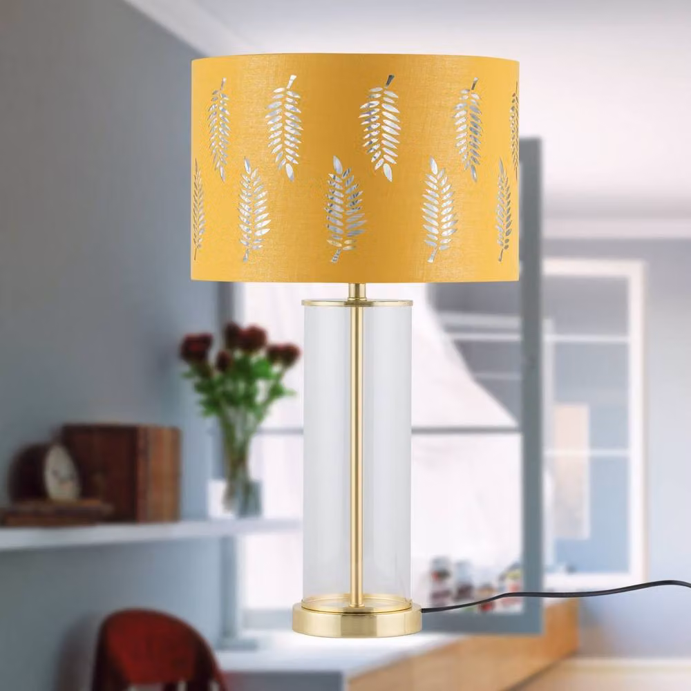 First Choice Lighting Aura Set of 2 Table Lamps in Gold and Satin Brass with Ochre Fern Cut Out Glass Shades – 3