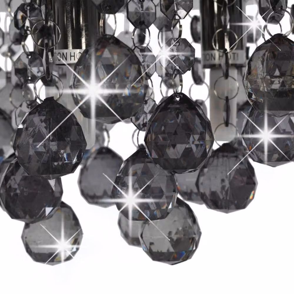 Berkfield Home Beautiful Round Ceiling Lamp in Black with Smoky Beads and G9 Bulb – 3