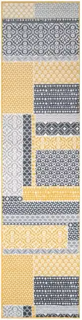 Kukoon Boho Striped Geometric Runner Rug in Yellow Ochre and Grey, W: 60 cm, L: 240 cm