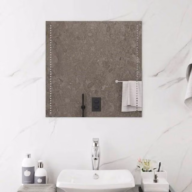 Berkfield Home LED Square Bathroom Mirror in Clear, W/H: 60 x 60 cm
