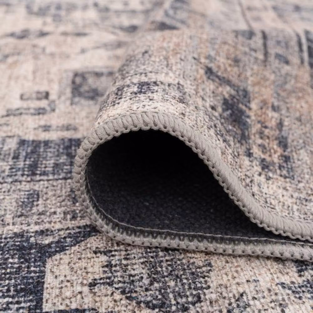 Kukoon Beige and Blue Distressed Vintage Medallion Soft Cotton Area Rug, W: 200 cm, D: 290 cm – 5