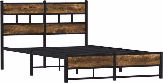 Berkfield Home Metal and Wood Bed Frame in Smoked Oak Brown, W/D/H: 120 x 200 cm – 1
