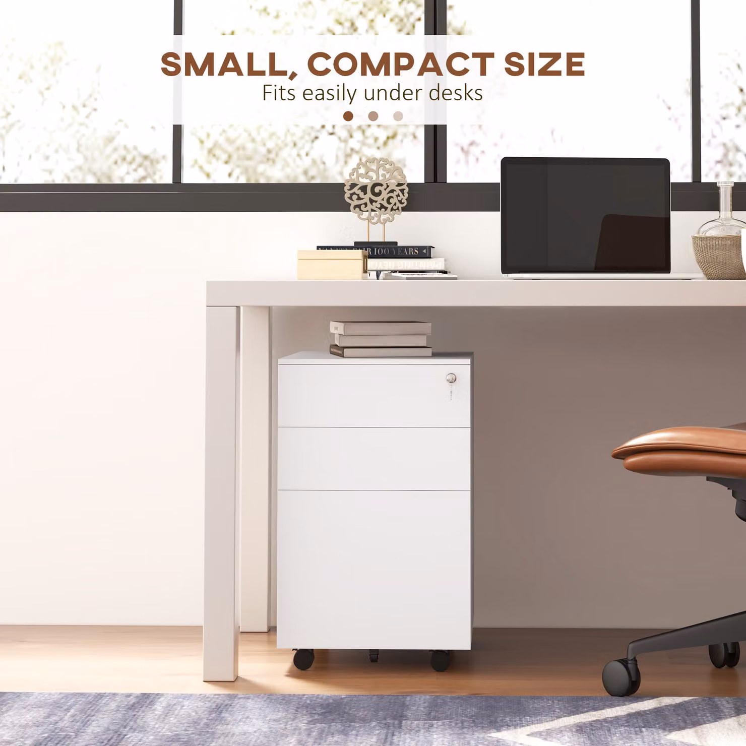 Vinsetto White Metal 3-Drawer Mobile Filing Cabinet with Lock and Pencil Tray – 5