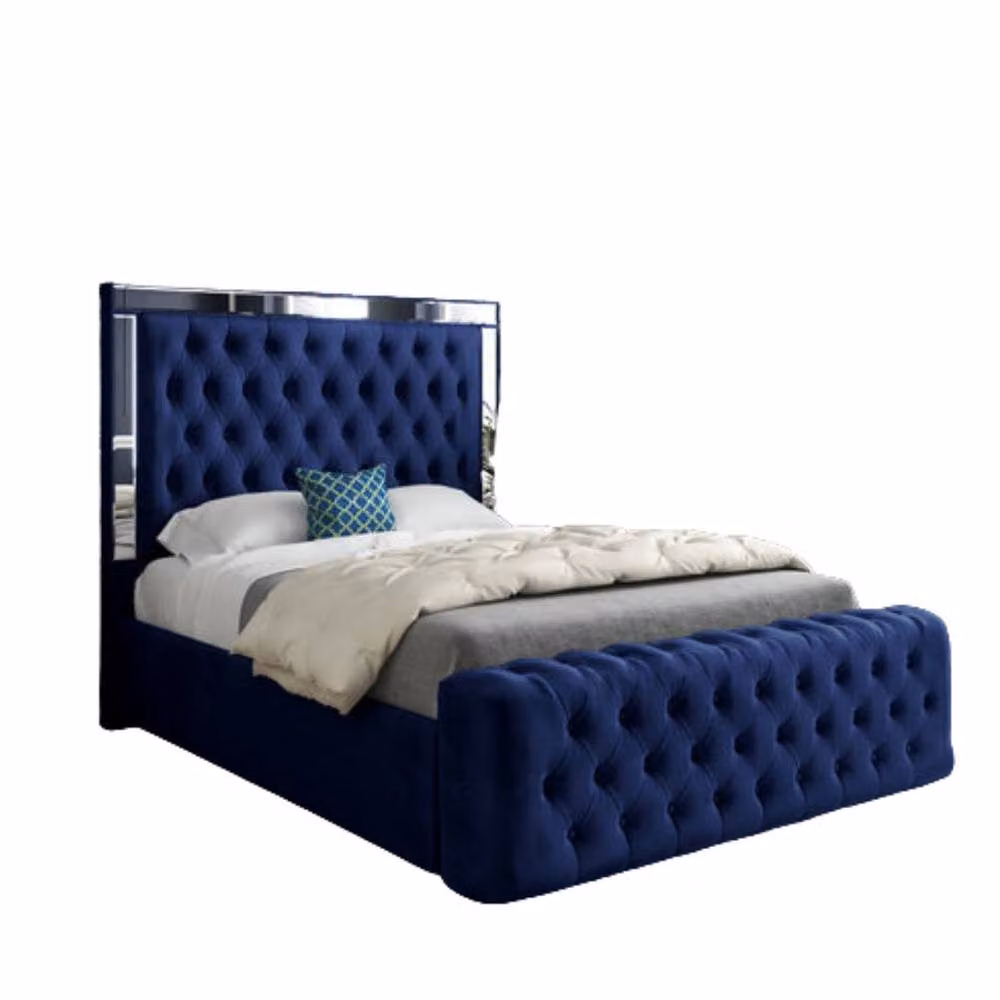 Stratus Interiors Winchester Upholstered Buttoned Mirror Border Bed Frame in Blue, Super King (W/D/H: 200 x 137.16 x 188 cm) – 2
