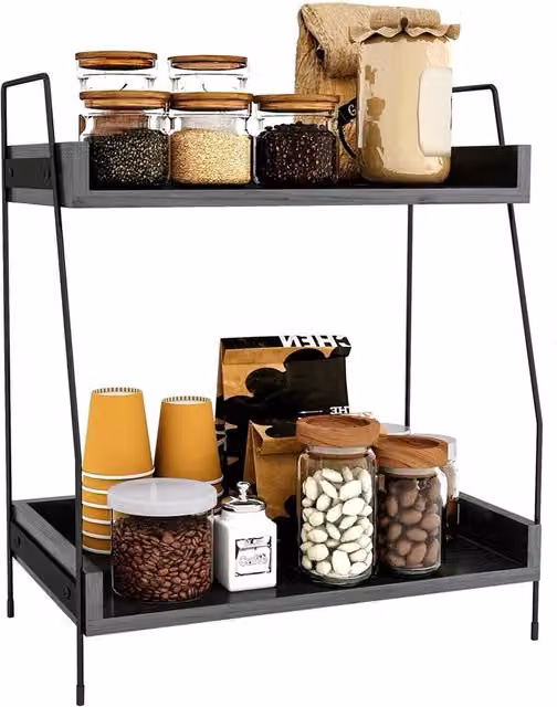 Nordara Black Kitchen Counter Coffee and Condiment Storage Organiser Shelf W/D/H: 37.5 x 19.1 x 35.0 cm