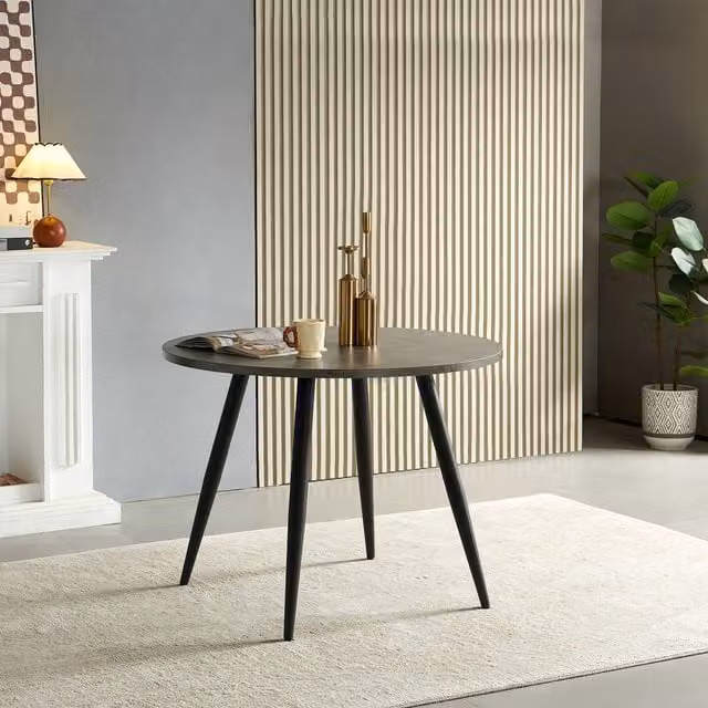 SONARA Round Dining Table with Grey Marble Top and Metal Legs, Diameter: 100 cm