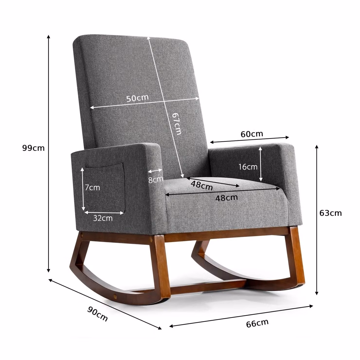 Costway Modern Upholstered Fabric Rocking Chair with Rubber Wood Base in Grey – 2