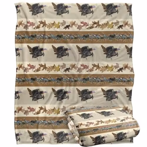 JQ Licensing Autumn Leaf Pattern Super Soft Fleece Throw Blanket, White and Multicolour, W: 152 cm, D: 127 cm