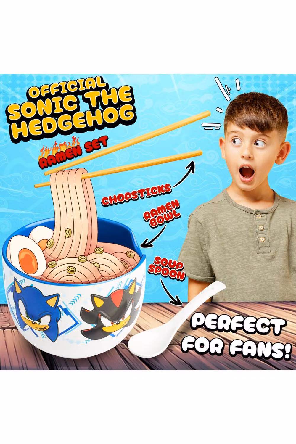 Get Trend Sonic the Hedgehog Ramen Bowl Set, Multicolour Ceramic Bowl with Spoon and Bamboo Chopsticks, 600ml – 7