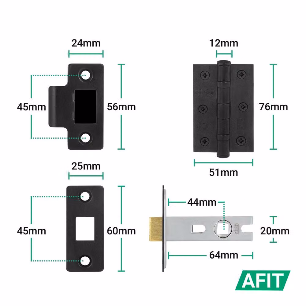 AFIT Matt Black Scroll Handle Latch Hinges Set, 4 Pairs, W/D/H: 15 x 15 x 6.4 cm – 2