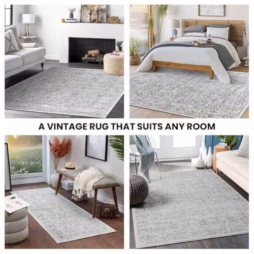 Livabliss Palermo Vintage Boho Style Rug in White and Grey, W/D/H: 80 x 150 cm – 3