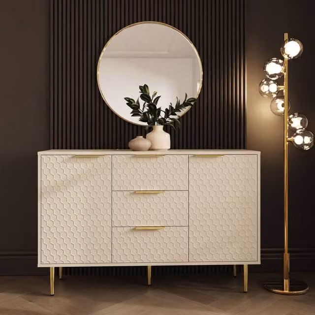GFW Azariah Large Modern Geometric Sideboard in Matt White – 1