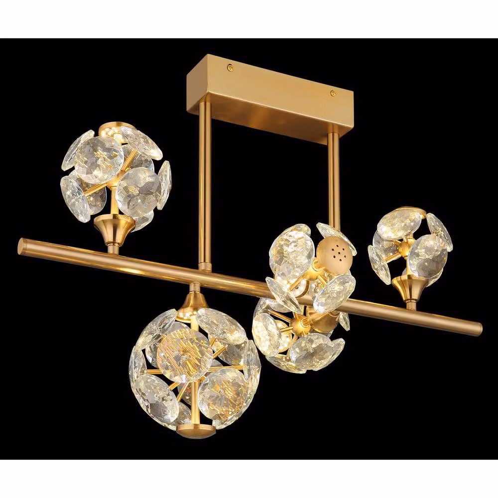 Netlighting Virina Multi Arm Semi Flush Ceiling Lamp in Gold and Brass with K9 Crystals and LED Lighting – 2