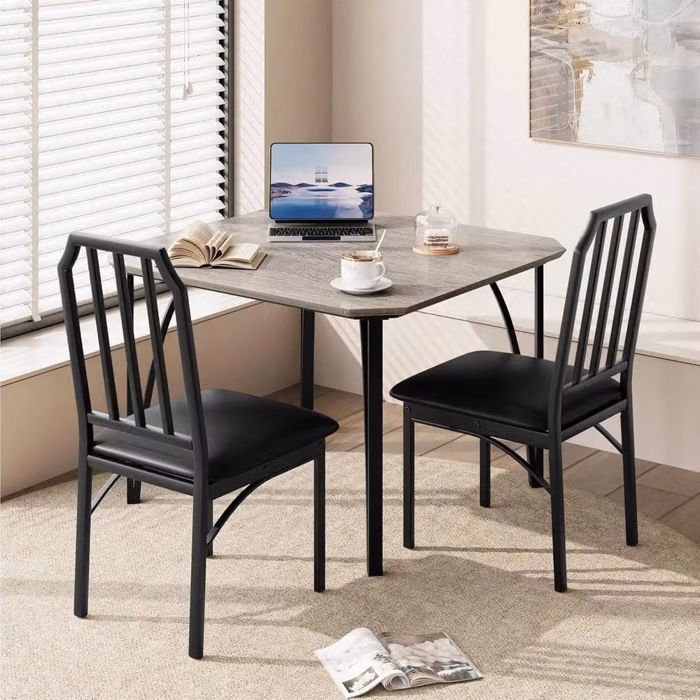 VOGREX 3-Piece Modern Dining Table and Upholstered Chair Set in Multicolour – 2