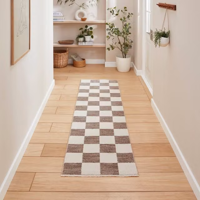 Terrys Modern Grey Checkerboard Polyester Runner Rug W: 60 cm, L: 230 cm