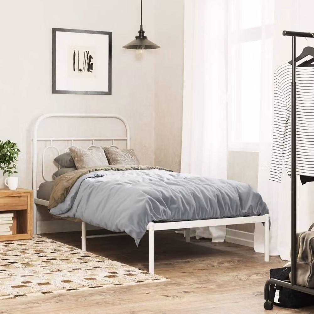 Berkfield Home Metal Bed Frame with Headboard, White, W: 90 cm, L: 200 cm – 2