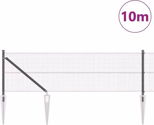 Berkfield Home Modern Welded Wire Fence with 7 Spike Posts, Grey Steel, W: 0.6 m, L: 10 m – 1