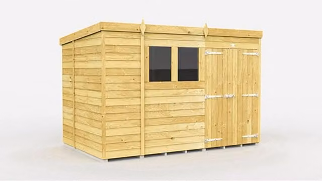Buttercup Farm Brown Pent Shed with Double Doors and Windows, L214 x W329 x H201 cm