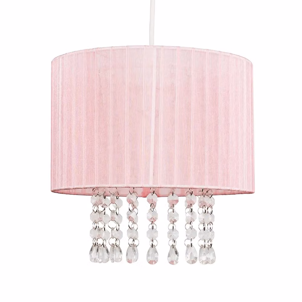 ValueLights Oba Pink Fabric Ceiling Pendant Light with Droplet Shade – 2