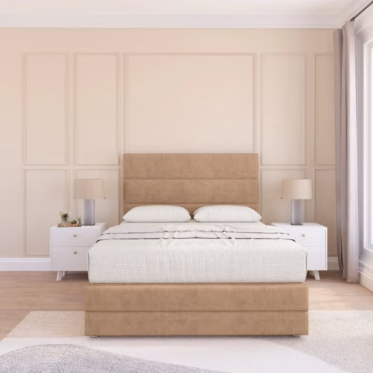 Sloomy Monaco Upholstered Single Bed Base in Light Beige, W/D/H: 90 x 190 x 30.48 cm