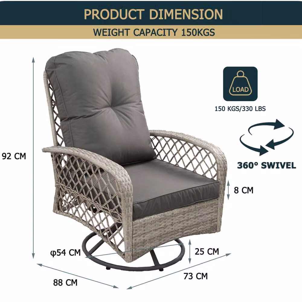 FURNITURE ONE Grey Rattan Patio Swivel Chair with Soft Cushion – 7
