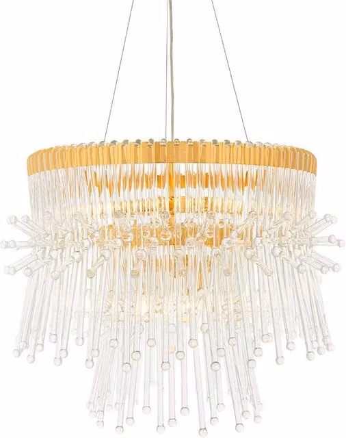 Loops Gold Plated 9 Bulb Ceiling Chandelier with Transparent Glass Detailing – 1