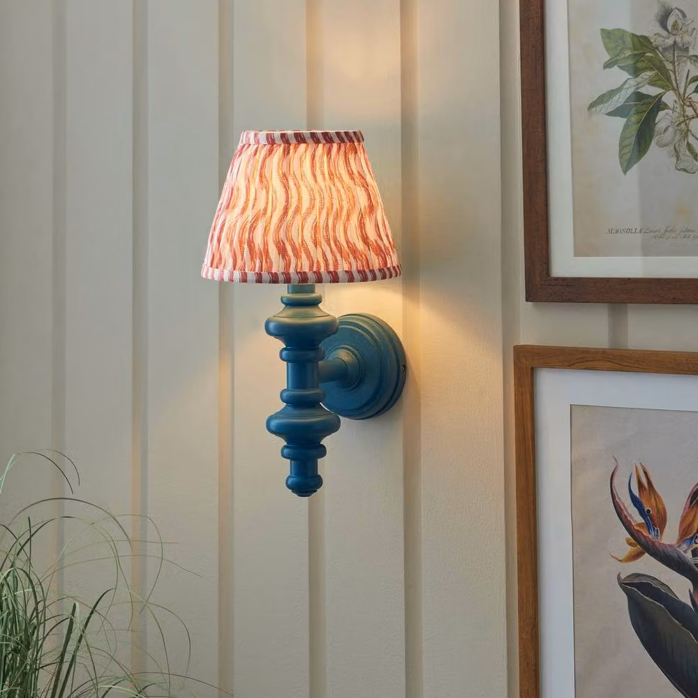 Netlighting Carnaby Blue and Pink Fabric Ripple Shade Wall Light with Gold/Brass Details, Diameter: 20 cm, B22 – 2