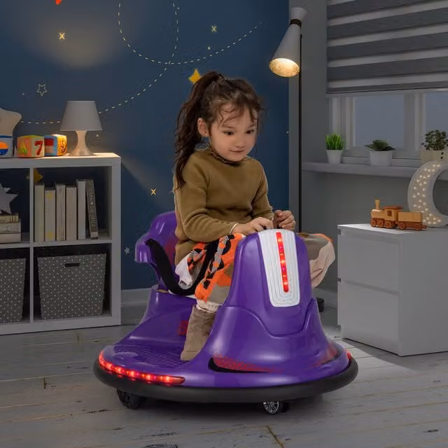 Costway Kids Electric Ride On Bumper Car with Light and Sound in Purple