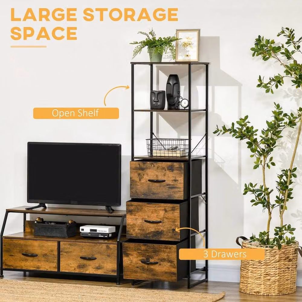 NESTLUNE Industrial Storage Cabinet with 2 Shelves and 3 Fabric Drawers, Brown, W: 100 cm, D: 15 cm – 4