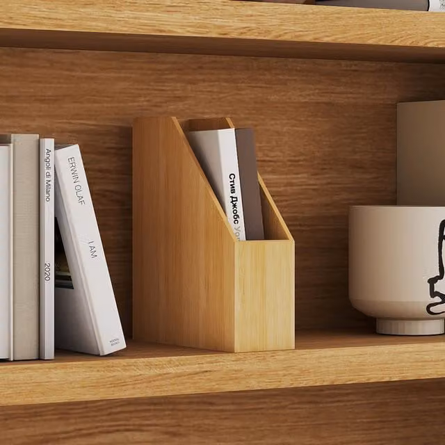 Levede Freestanding Bamboo File Rack and Magazine Holder Document Organiser in Yellow and Beige