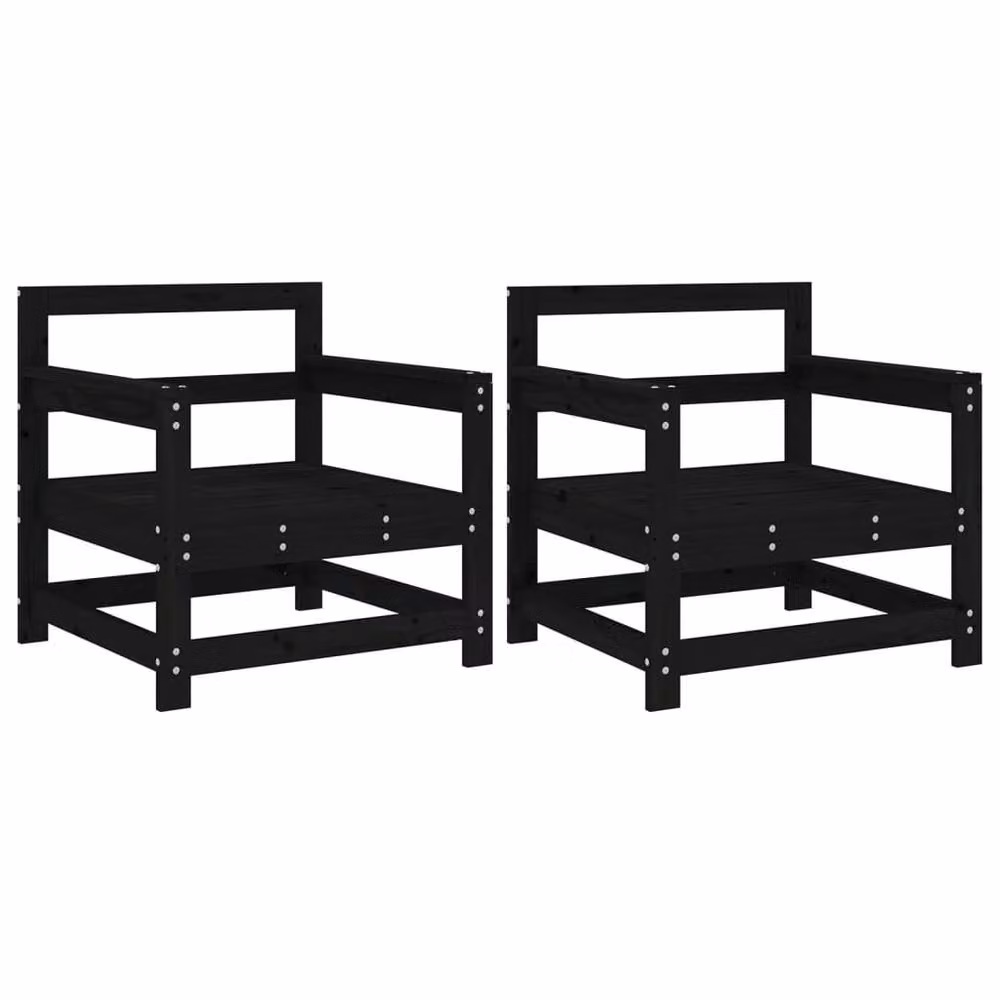 Berkfield Home Beautiful Garden Chairs, Set of 2, Black Solid Pine Wood – 3