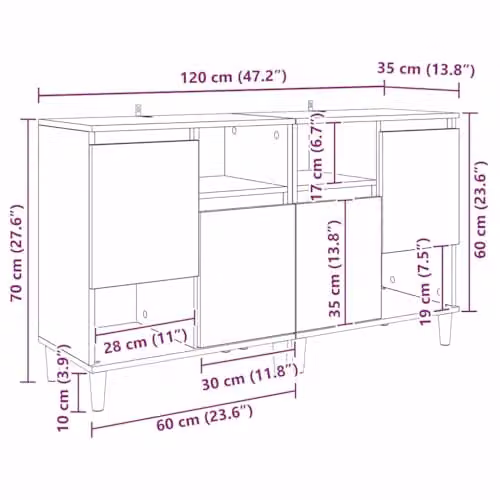 vidaXL Set of 2 Modern Sideboards in Brown Engineered Wood, W/D/H: 60 x 35 x 70 cm – 3